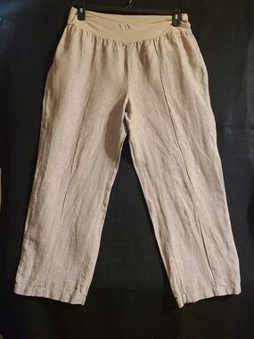 Coldwater Creek Straight-Leg Linen Blend Pants in Light Taupe